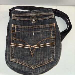 Y2K Indigo Dark Washed Denim Crossbody Upcycled Bag with Pockets